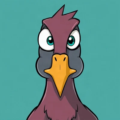 goofy pfp — pigeon, dramatic wide-eyed side-eye, solid teal background