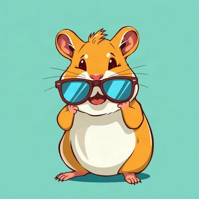 goofy pfp — hamster, oversized sunglasses slipping off, solid teal background