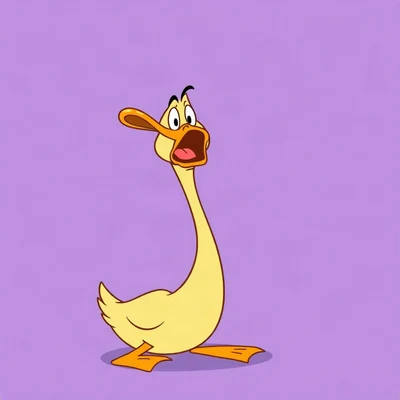 goofy pfp — duck, shocked open mouth gasp, solid lilac background