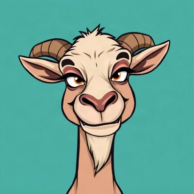 goofy pfp — goat, smug half-lidded grin, solid teal background