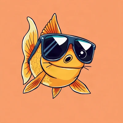 goofy pfp — goldfish, oversized sunglasses slipping off, solid coral background