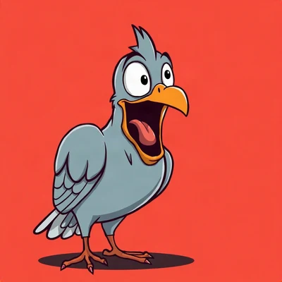 goofy pfp — pigeon, shocked open mouth gasp, solid coral background