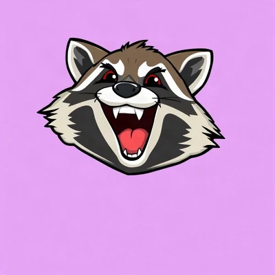 goofy pfp — raccoon, screaming with joy cartoon style, solid lilac background