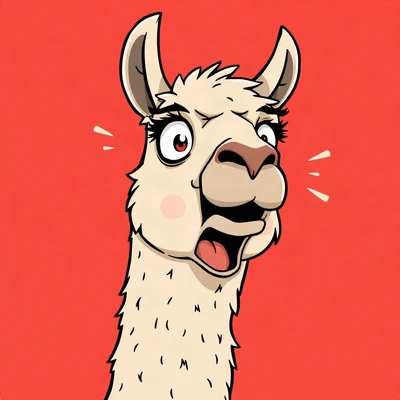 goofy pfp — llama, shocked open mouth gasp, solid coral background
