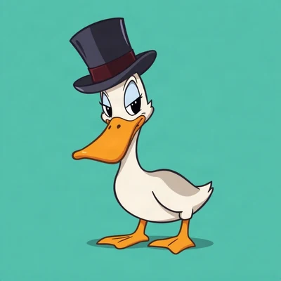 goofy pfp — duck, wearing a tiny top hat with a serious face, solid teal background