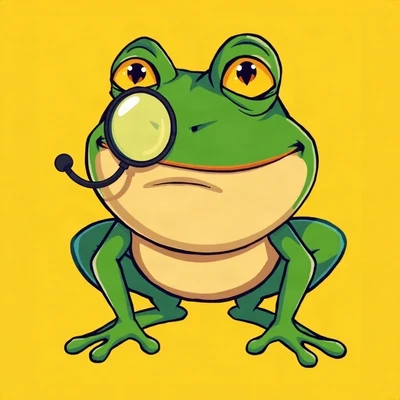 goofy pfp — frog, wearing a monocle looking judgmental, solid yellow background