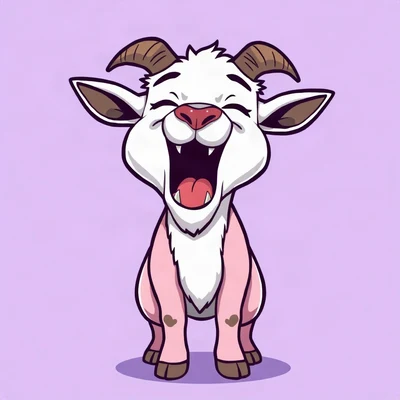 goofy pfp — goat, screaming with joy cartoon style, solid lilac background