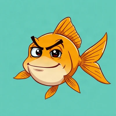 goofy pfp — goldfish, smug half-lidded grin, solid teal background