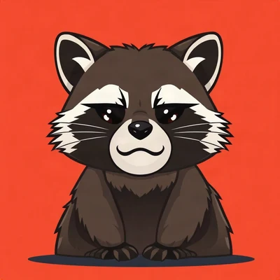 goofy pfp — raccoon, completely unimpressed flat stare, solid coral background