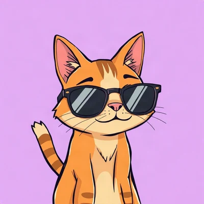 goofy pfp — cat, oversized sunglasses slipping off, solid lilac background