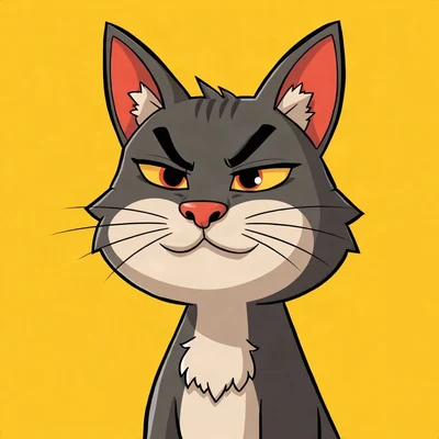 goofy pfp — cat, smug half-lidded grin, solid yellow background