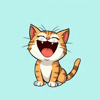 goofy pfp — cat, screaming with joy cartoon style, solid teal background