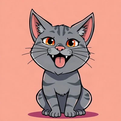 goofy pfp — cat, tongue-out derpy expression, solid coral background