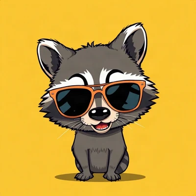 goofy pfp — raccoon, oversized sunglasses slipping off, solid yellow background