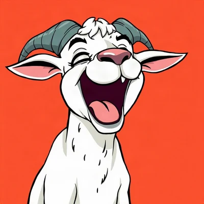 goofy pfp — goat, screaming with joy cartoon style, solid coral background