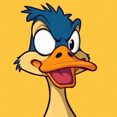 goofy pfp — duck, dramatic wide-eyed side-eye, solid yellow background