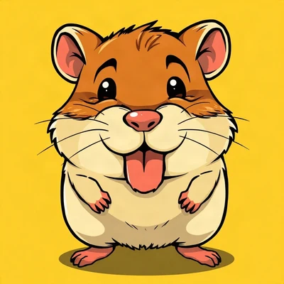 goofy pfp — hamster, tongue-out derpy expression, solid yellow background