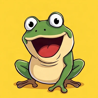 goofy pfp — frog, screaming with joy cartoon style, solid yellow background