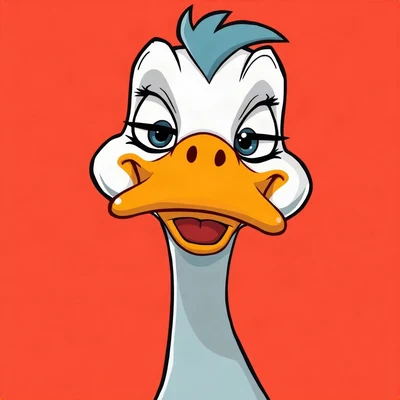 goofy pfp — duck, completely unimpressed flat stare, solid coral background