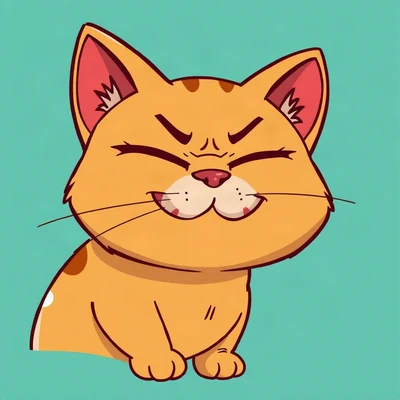 goofy pfp — cat, smug half-lidded grin, solid teal background