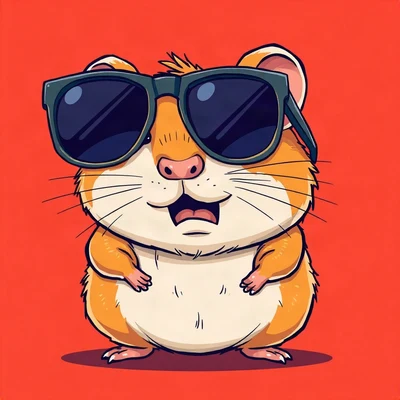 goofy pfp — hamster, oversized sunglasses slipping off, solid coral background