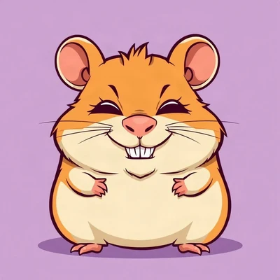 goofy pfp — hamster, smug half-lidded grin, solid lilac background