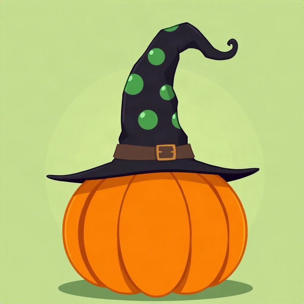 halloween pfp — witch hat on a pumpkin, flat spooky-cute cartoon, black and toxic green