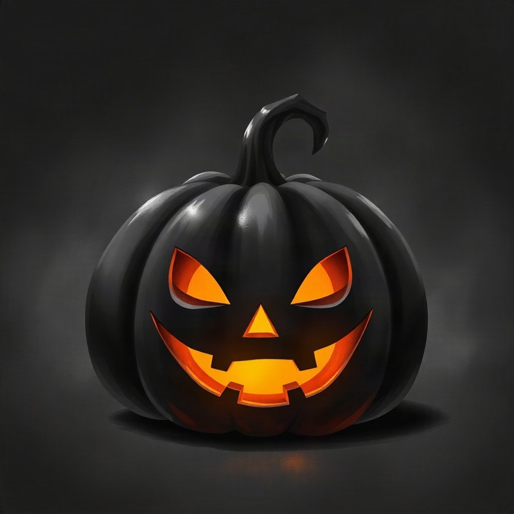 halloween pfp — cute carved pumpkin with glowing grin, moody digital painting, monochrome with orange accent