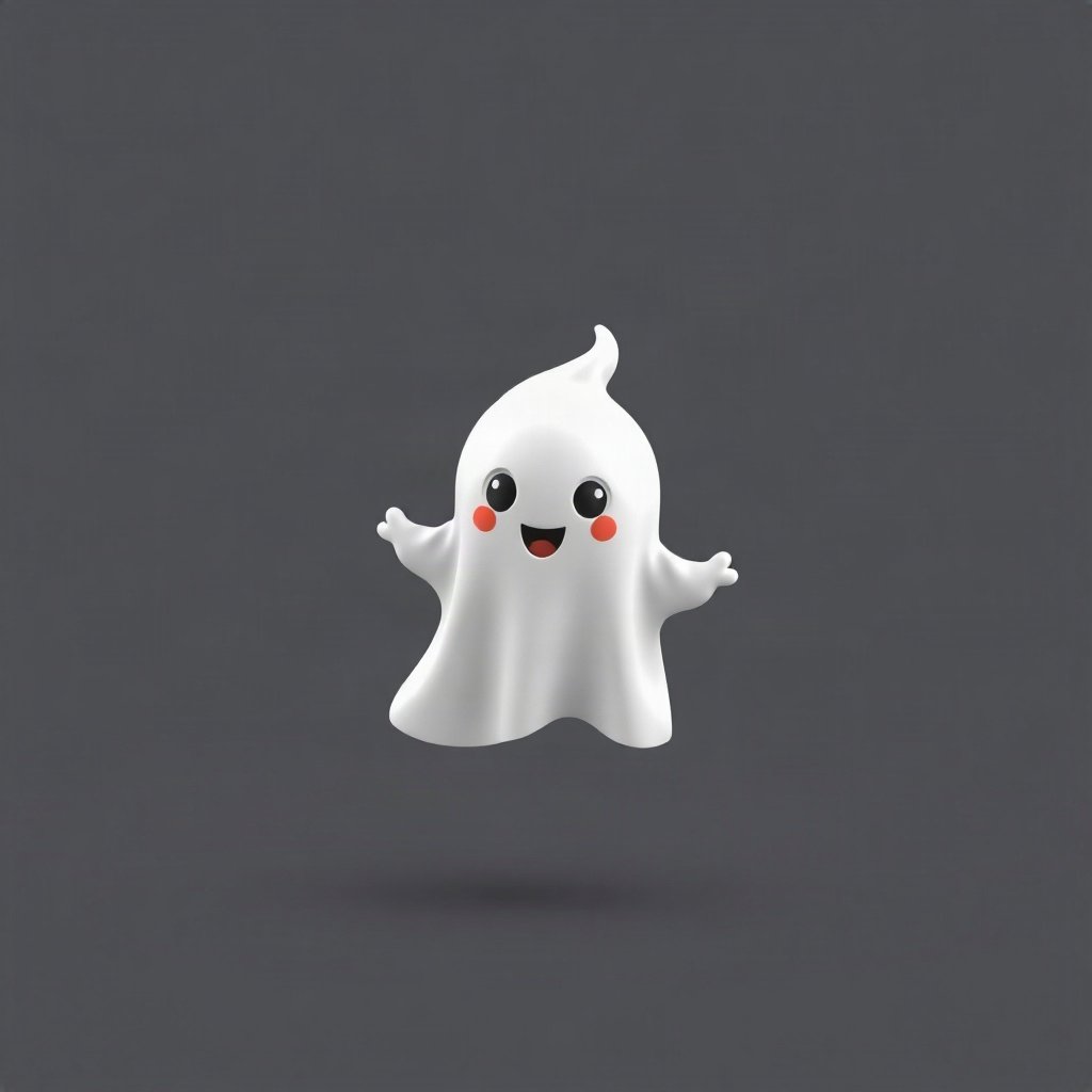 halloween pfp — friendly little ghost floating, soft 3d render, monochrome with orange accent