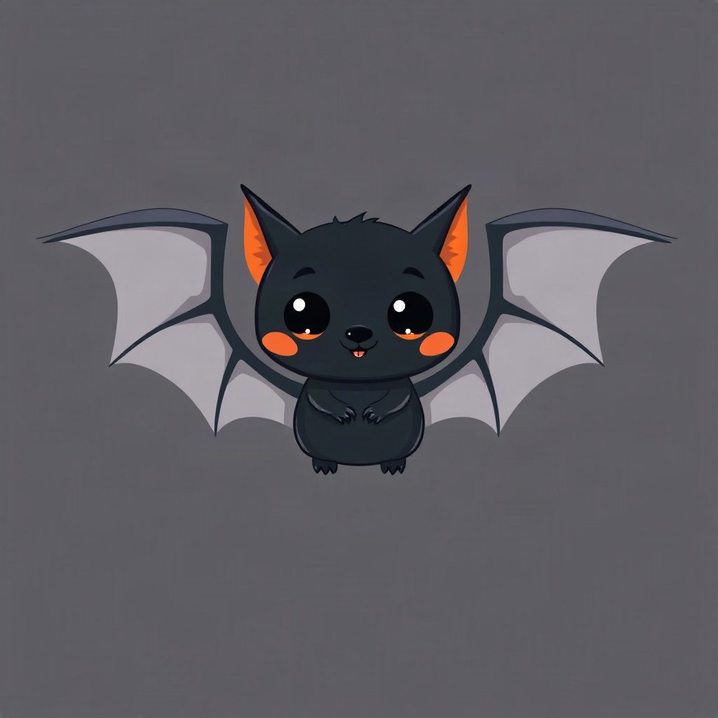 halloween pfp — cute vampire bat character, flat spooky-cute cartoon, monochrome with orange accent