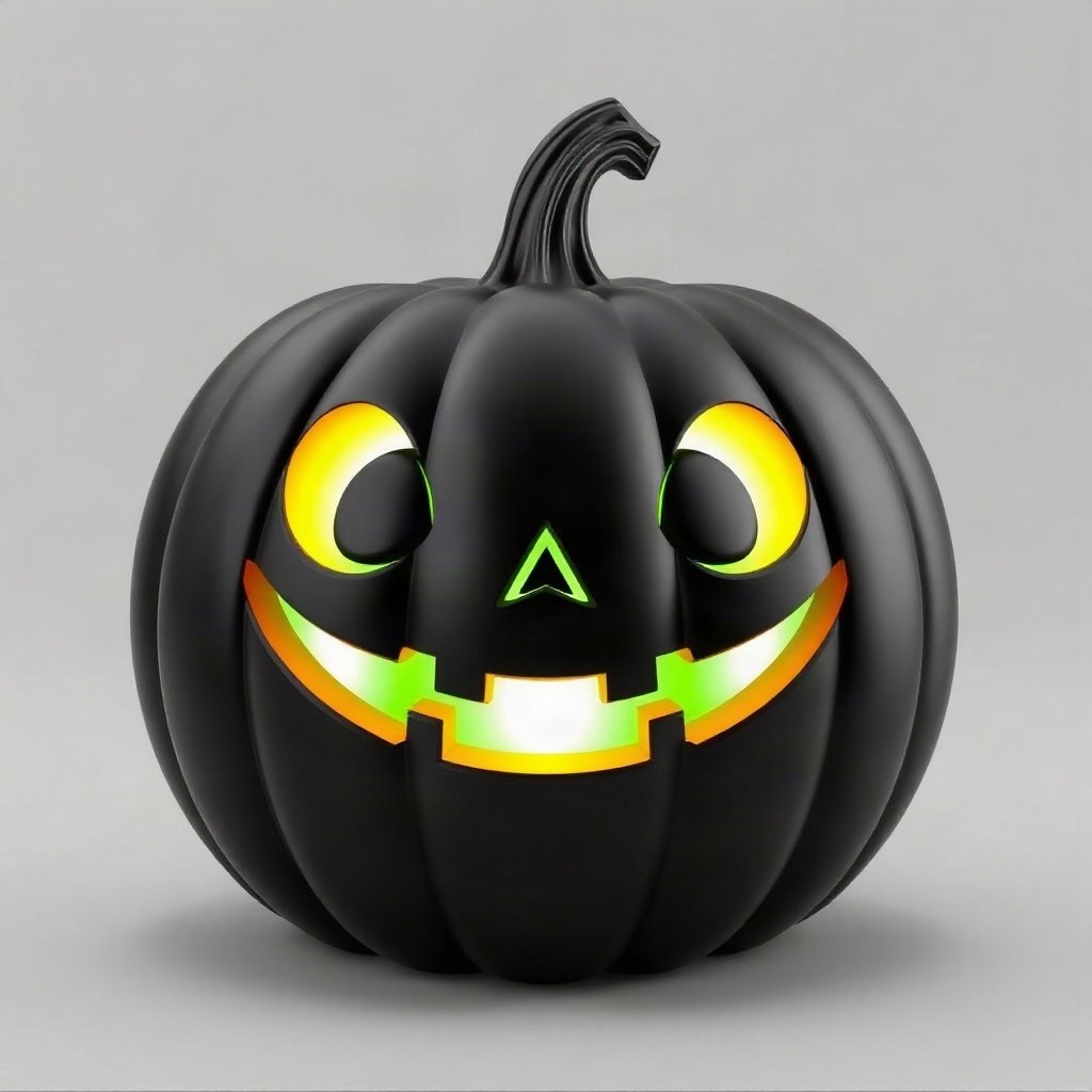 halloween pfp — cute carved pumpkin with glowing grin, soft 3d render, black and toxic green
