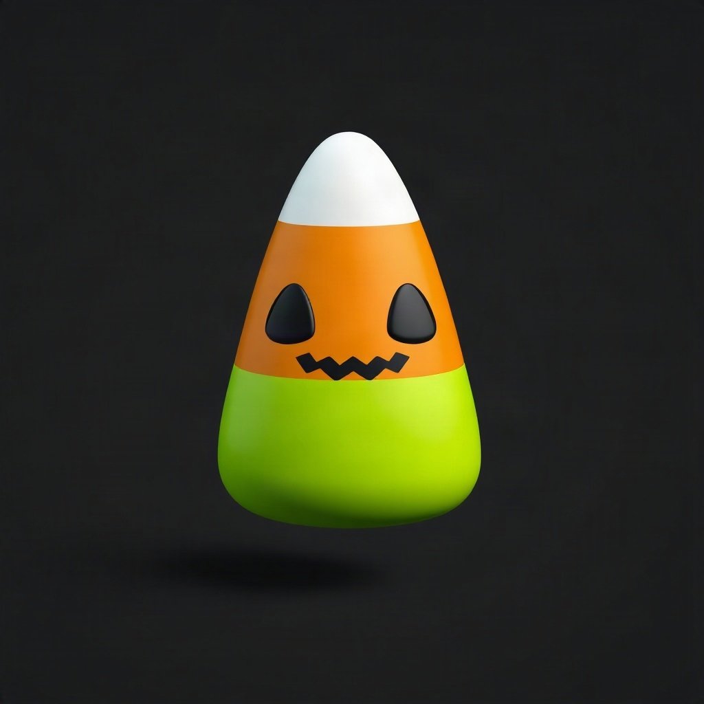 halloween pfp — candy corn pattern character, soft 3d render, black and toxic green