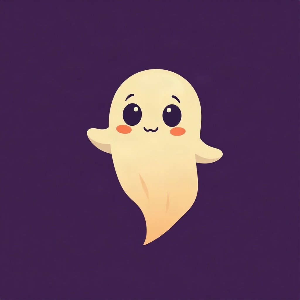 halloween pfp — friendly little ghost floating, flat spooky-cute cartoon, orange and deep purple palette