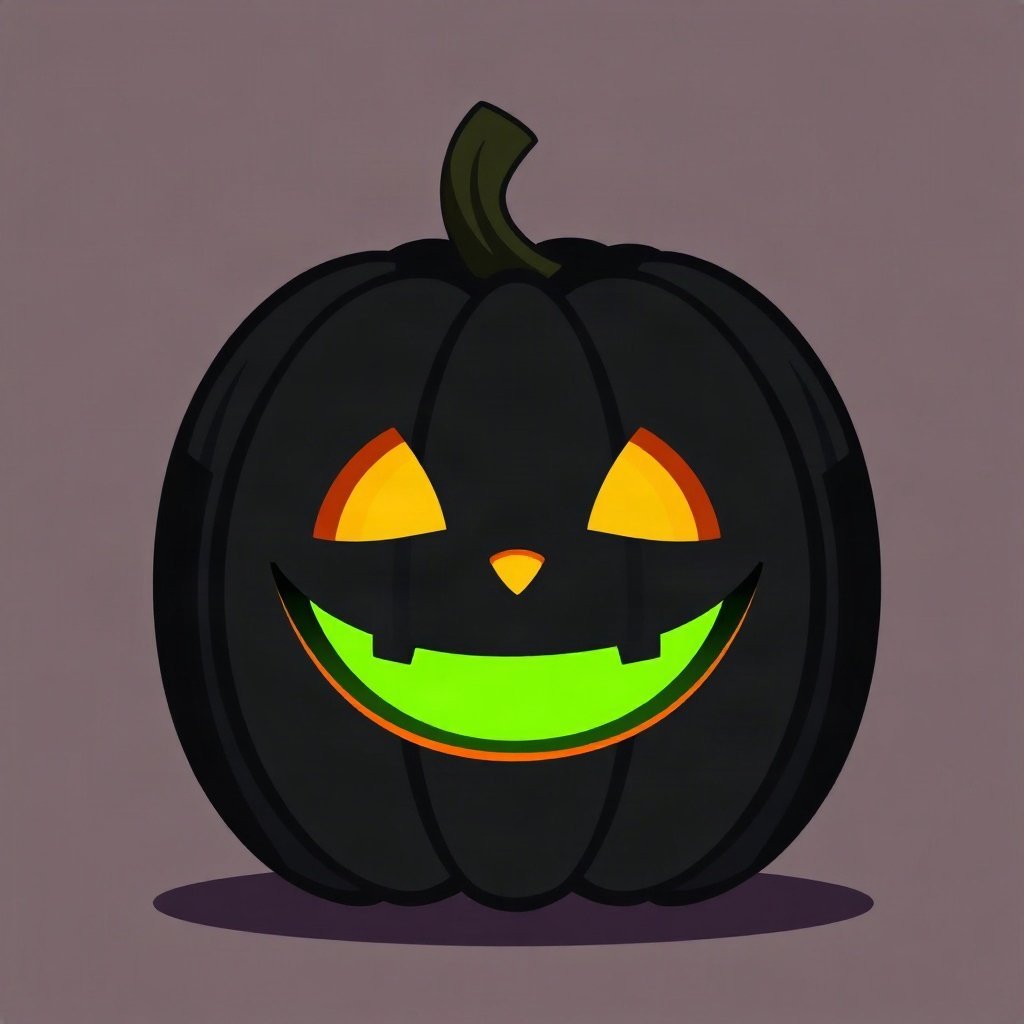 halloween pfp — cute carved pumpkin with glowing grin, flat spooky-cute cartoon, black and toxic green