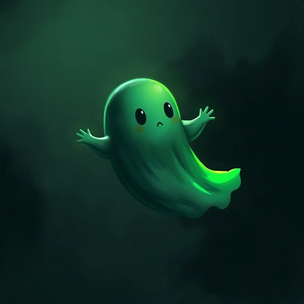 halloween pfp — friendly little ghost floating, moody digital painting, black and toxic green