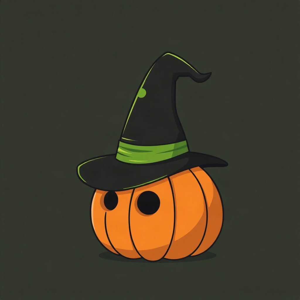 halloween pfp — witch hat on a pumpkin, flat spooky-cute cartoon, black and toxic green