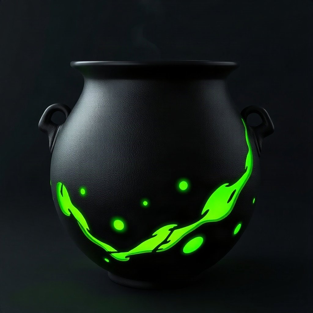 halloween pfp — cauldron with green glow, soft 3d render, black and toxic green