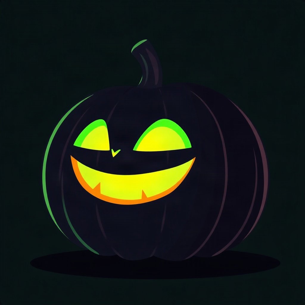 halloween pfp — cute carved pumpkin with glowing grin, flat spooky-cute cartoon, black and toxic green