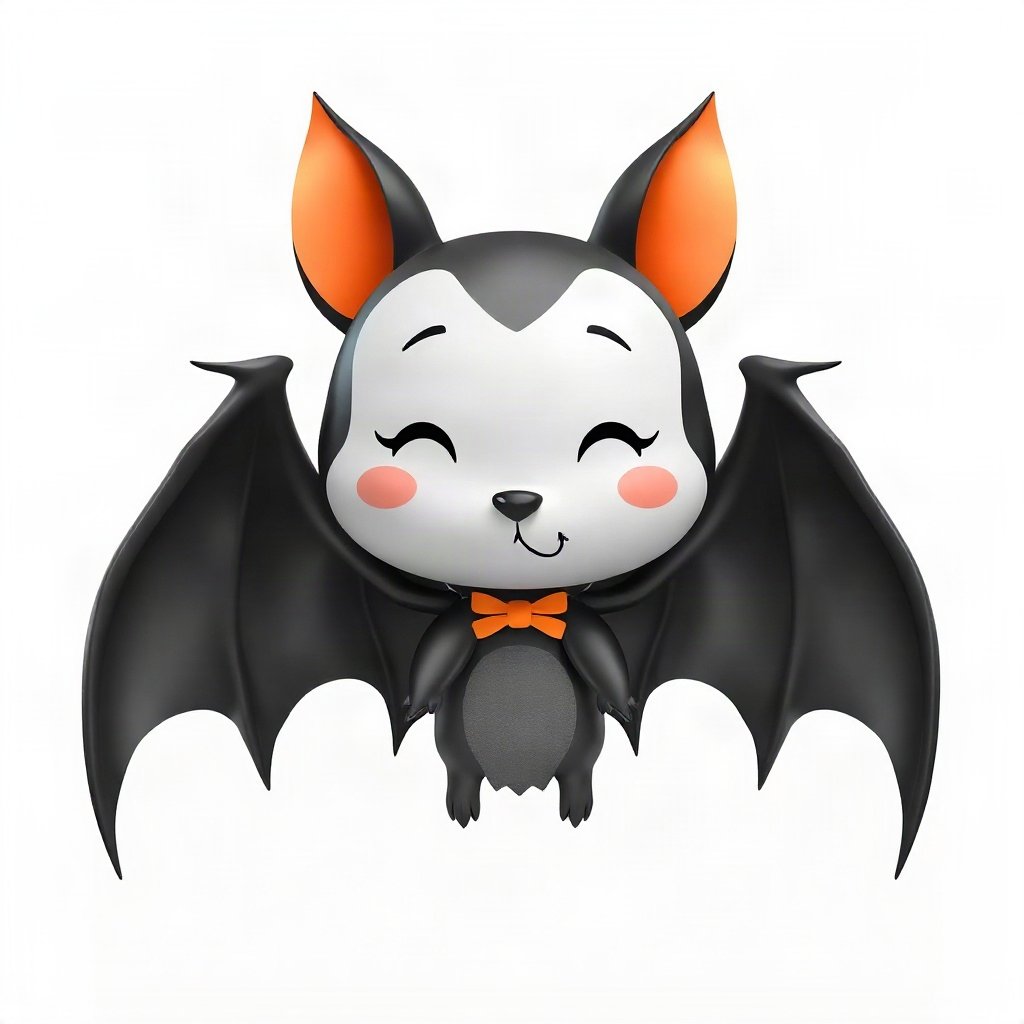 halloween pfp — cute vampire bat character, soft 3d render, monochrome with orange accent