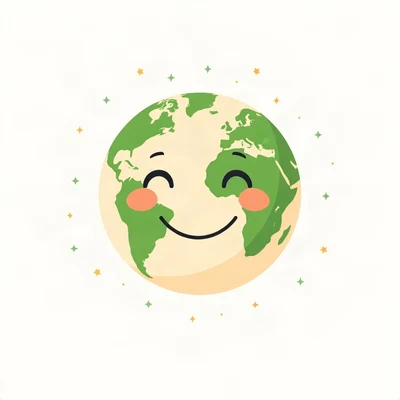 pfp for school — cute globe with a smile, flat vector illustration, forest green and cream