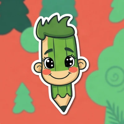 pfp for school — smiling pencil character, clean sticker style, forest green and cream