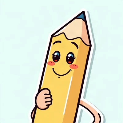 pfp for school — smiling pencil character, clean sticker style, soft blue and white