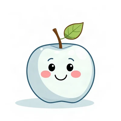 pfp for school — apple with a happy face, soft rounded cartoon, soft blue and white