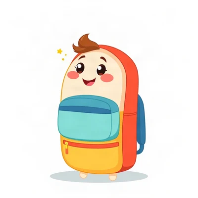 pfp for school — cheerful backpack character, soft rounded cartoon, cheerful primary colors