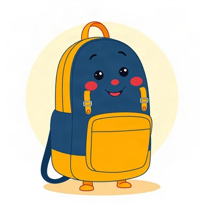 pfp for school — cheerful backpack character, flat vector illustration, navy and gold palette