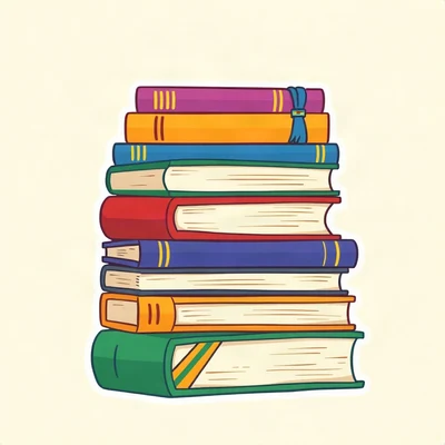 pfp for school — happy stack of books, clean sticker style, cheerful primary colors