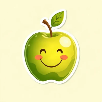 pfp for school — apple with a happy face, clean sticker style, forest green and cream