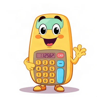 pfp for school — friendly calculator mascot, soft rounded cartoon, cheerful primary colors