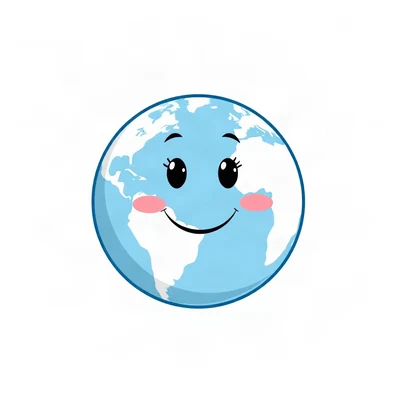 pfp for school — cute globe with a smile, soft rounded cartoon, soft blue and white