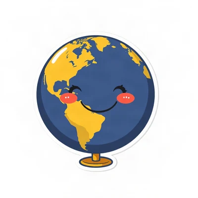 pfp for school — cute globe with a smile, clean sticker style, navy and gold palette